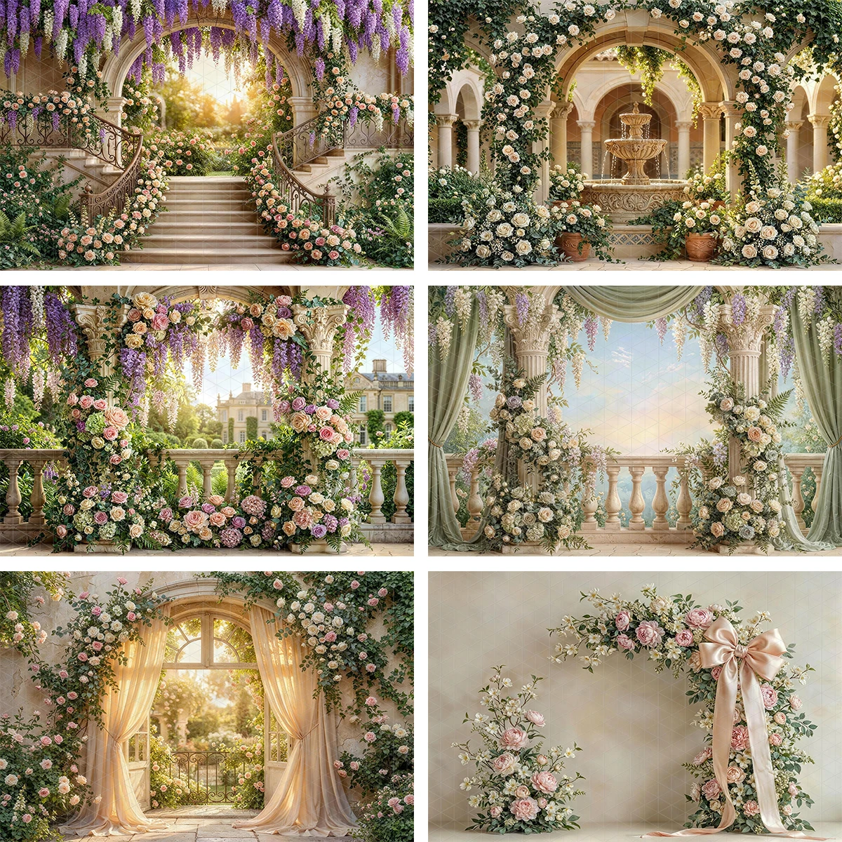 Fondo de Escalera de Jardín de Glicinias Encantado con Flores para Niños, Accesorios para Sesión de Fotos de Cumpleaños, Fondos para Fotografía de Bebés y Niños