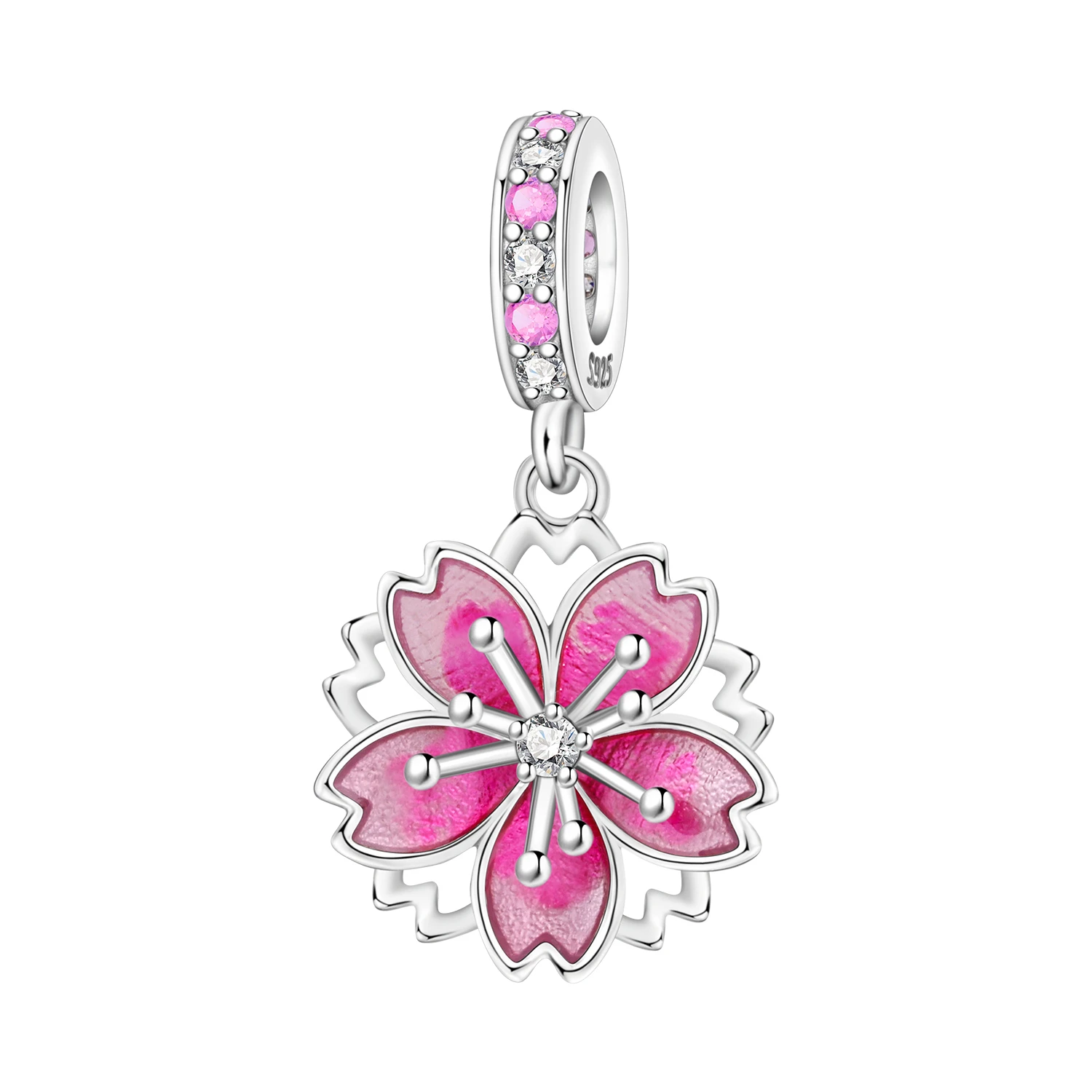 925 Sterling Silver Flowers Plant Elements Blooming Iris Pendant Charms