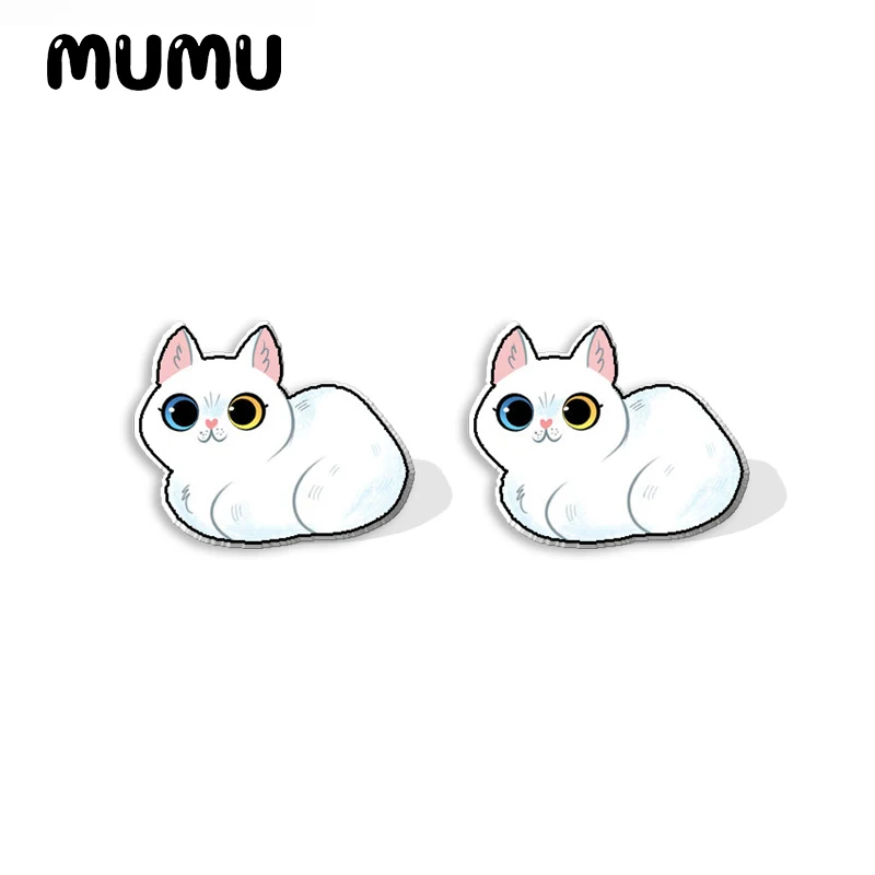 2023 New Turkish Angora Cat Acrylic Stud Earring Siamese Cats Handmade Earrings Resin Epoxy Jewelry Gifts Friend