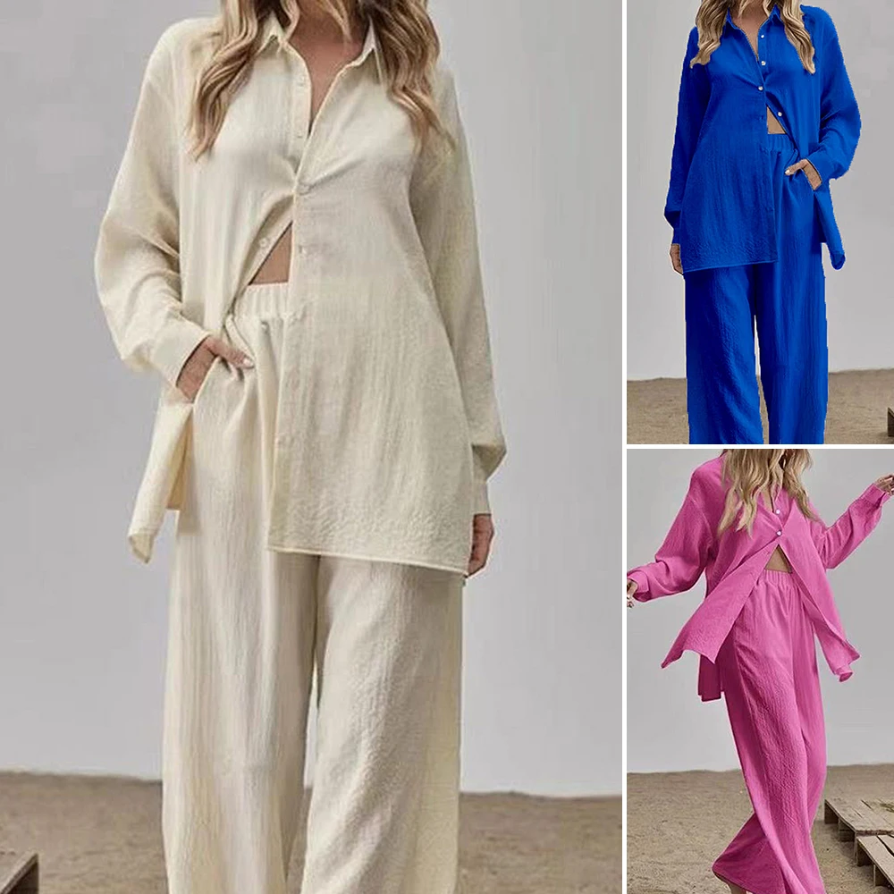 

Mia Muse Boutique, однобортные комплекты рубашки с длинными рукавами и воротником из натуральной талии, женские комплекты, летние простые базовые комплекты