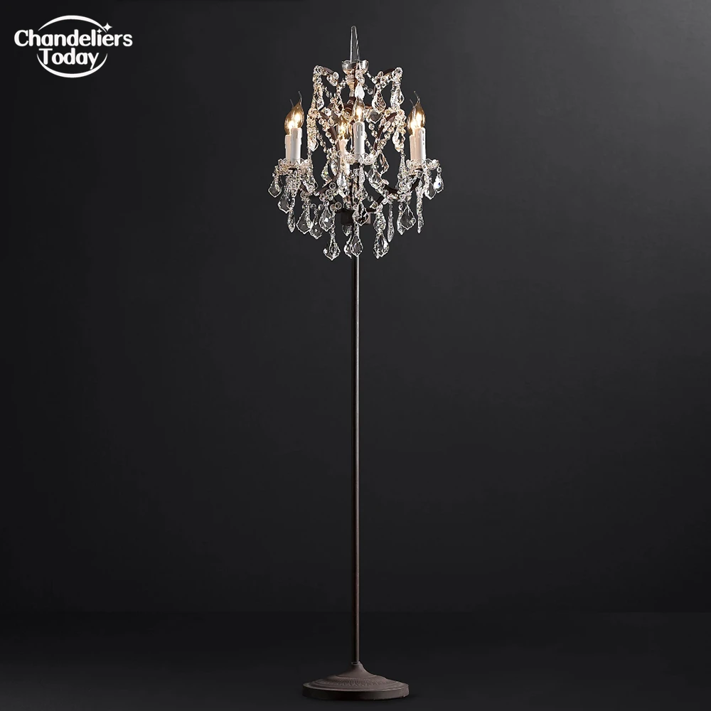 Moderne 19. C. Rokoko Eisen & Kristall Stehlampe Factory Outlet Retro Rauch Kristall LED Nachttisch Stehleuchte Home Decor