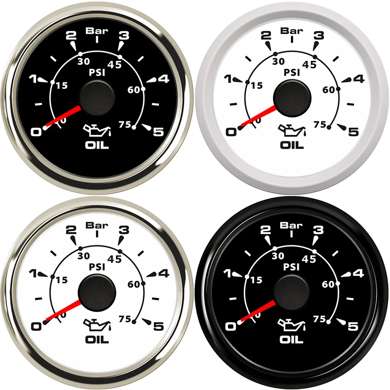 

HD 52mm Fuel Pressure Gauge 0~5 Bar 0-10Bar Waterproof Oil Pressure Meter 0~75 psi with 7 Color Backlight Fit Boat Car oil press