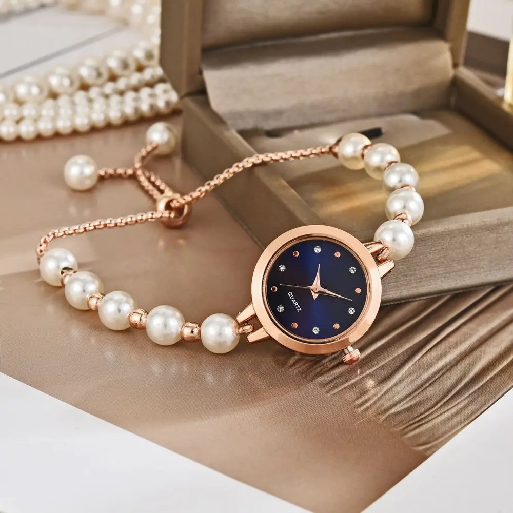 

Минималистичный браслет с жемчугом, женские кварцевые часы, модные легкие роскошные ювелирные аксессуары, часы с маленьким циферблатом и регулируемым ремешком