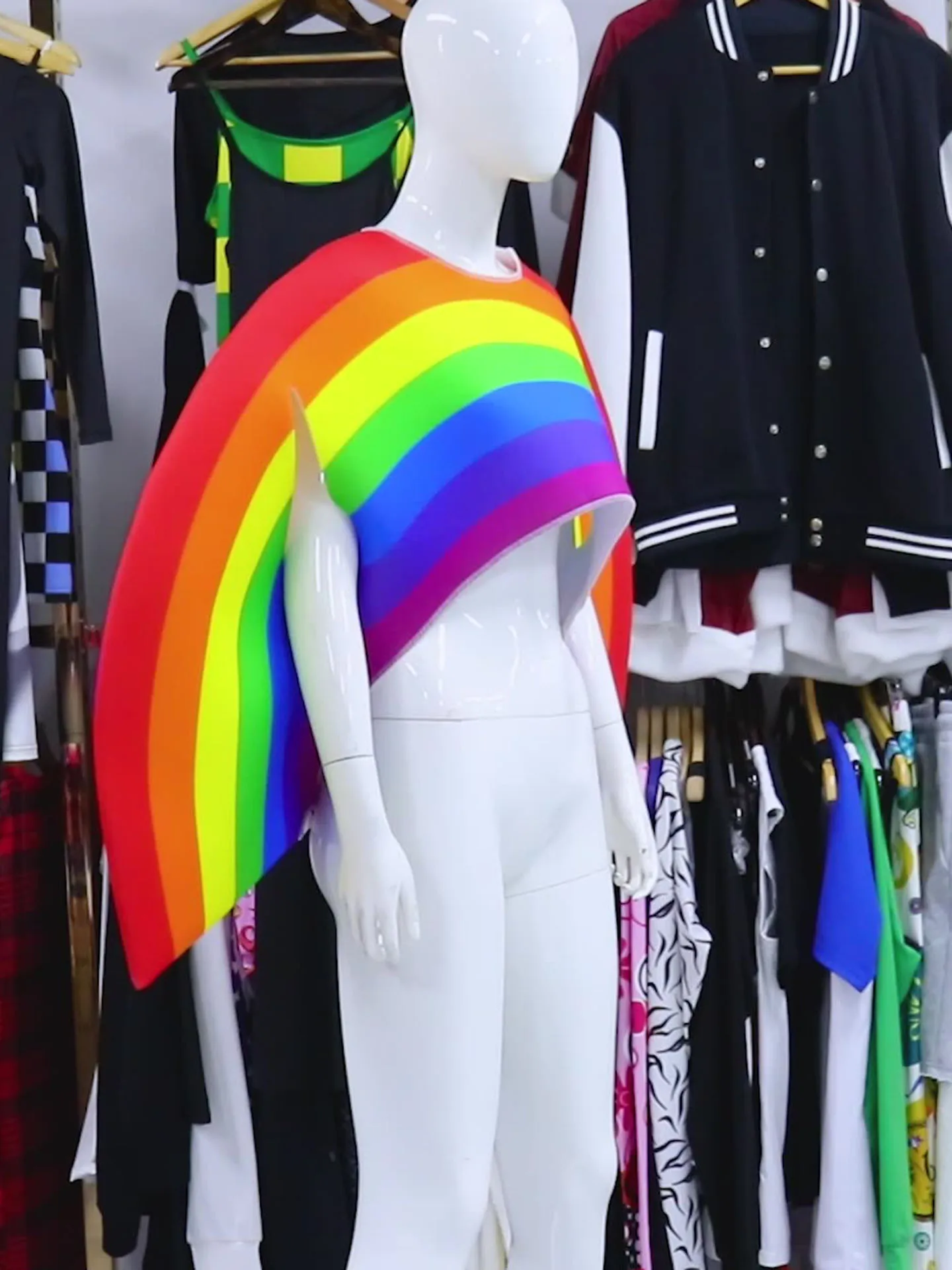 Regenboog Prestatiekostuum Halloween Crazy Funny Par Seven Color Brie Dr up Stage Performance Dames Faion