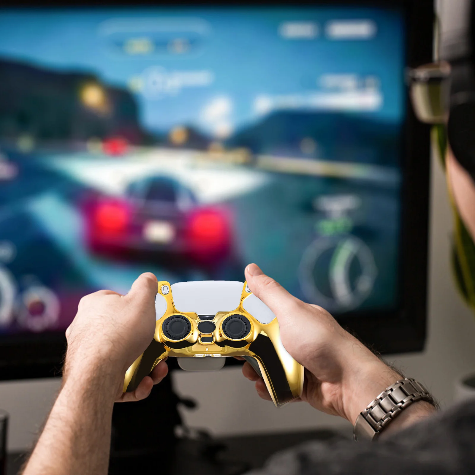 

1Pcs Electroplated Gold Gamepad Protector Durable Practical Cover Easy Install Comfortable Feel Gamepad Protective Cover