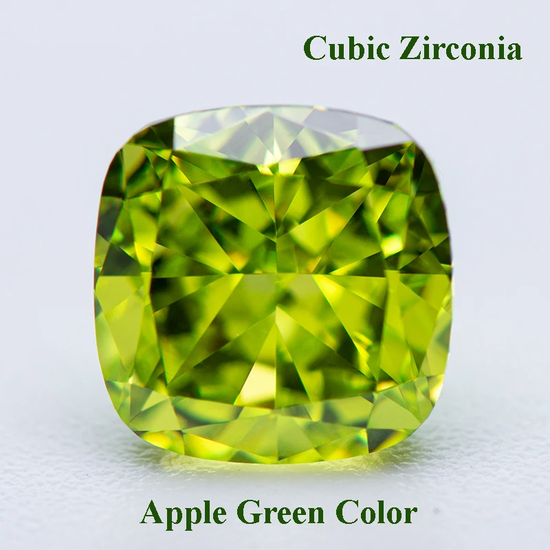 

Cubic Zirconia Crushed Ice Cut Apple Green Color Square Cushion Shape Charms for Diy Jewelry Making Materials No Certificate