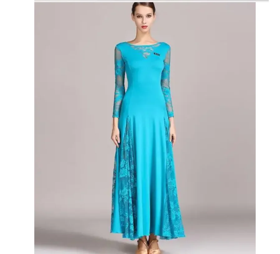 1pcs/lot Sexy lace ballroom dance dress for woman long sleeves waltz tango dance dresses standard ballroom dress