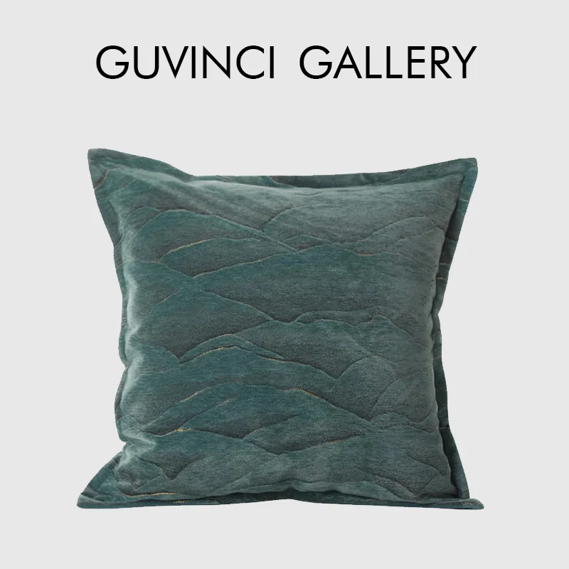 GUVINCI Modern And Minimalist Art Green Landscape Pattern Jacquard Throw Pillow Covers Luxury Cushion Case For Villa Hotel Casa