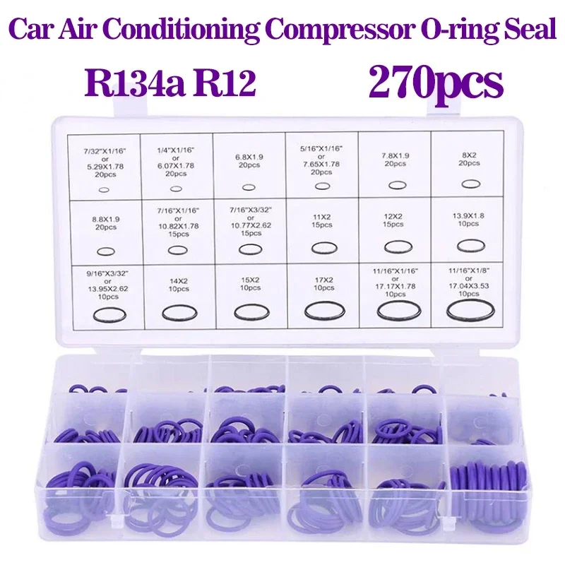 Juego de juntas tóricas R134a R12 HNBR surtido de juntas tóricas de goma para aire acondicionado automotriz de coche herramienta de reparación de sistema A/C
