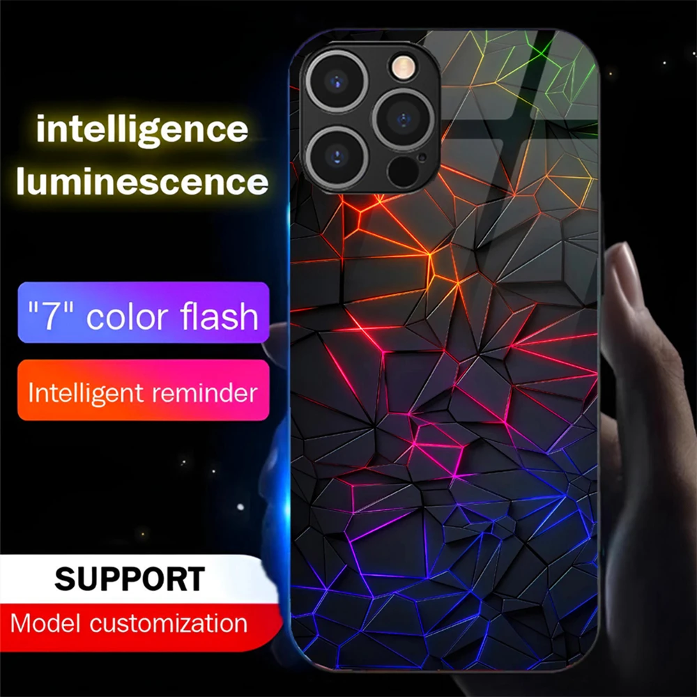 

Luxury Rhombus LED Phone Case Voice Controlled Lighting Phone Cover For iPhone 11 12 13 14 15 16 E Pro Max Plus SE2020