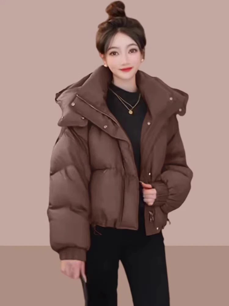 

Женская утепленная хлопковая куртка на осень-зиму, короткая, в корейском стиле, свободного кроя, с длинными рукавами, на молнии