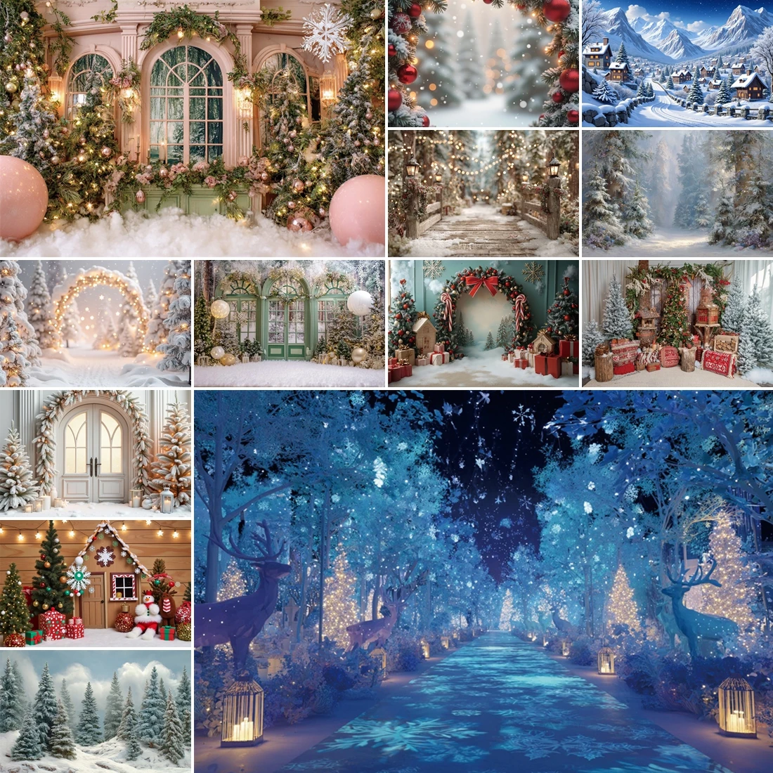 

MOON.QG New Year Christmas Backgrounds For Photographs Arch Door Forest Arch Door Photography Backdrop Girl Shooting Props Party