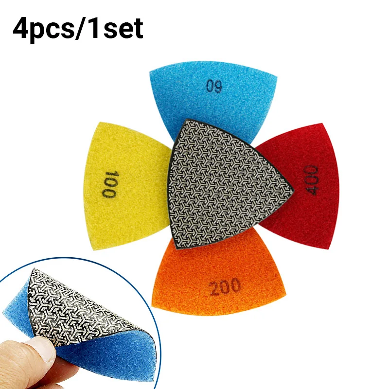 

4PCS Triangle Electroplated Polishing Pad Rock Slab Tile Diamond Grinding Disc Marble Quartz Stone Glass Rough Edge Grinding Pad