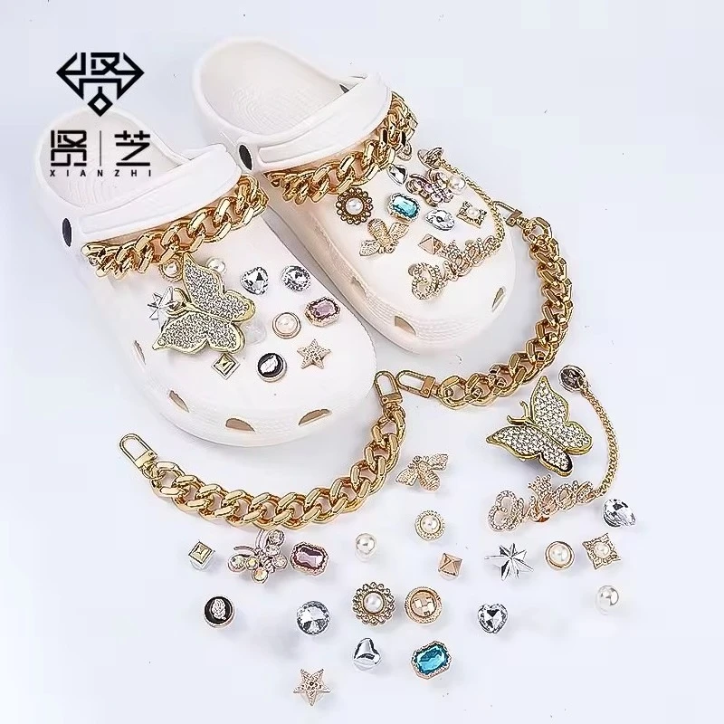 

Whole Set Hot Sale Charms for Clogs Elegant Quality Shoe Charms for Sandals Butterfly Rhinestone Shoe Accessories Fashion DIY
