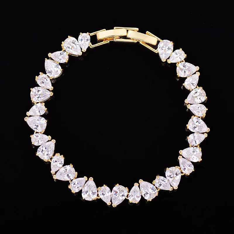 

Luxury Gold Geometric Bracelet, Full Pave Zircon Water Drop Spliced Chain Bracelet, High-end Fashion Temperament Jewelry Gift fo