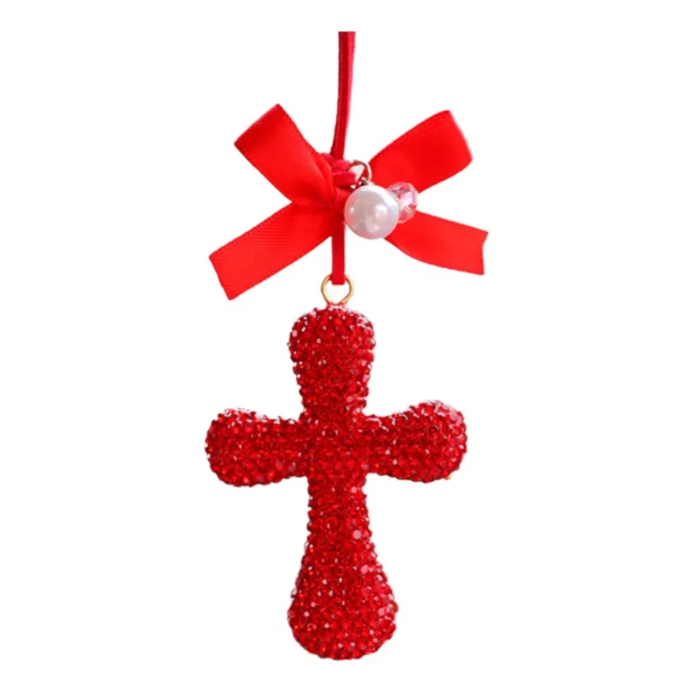 Shiny Rhinestone Car Rearview Mirror Pendant Exquisite Design Sparkling Cross Car Decoration High-End Creative Fashion