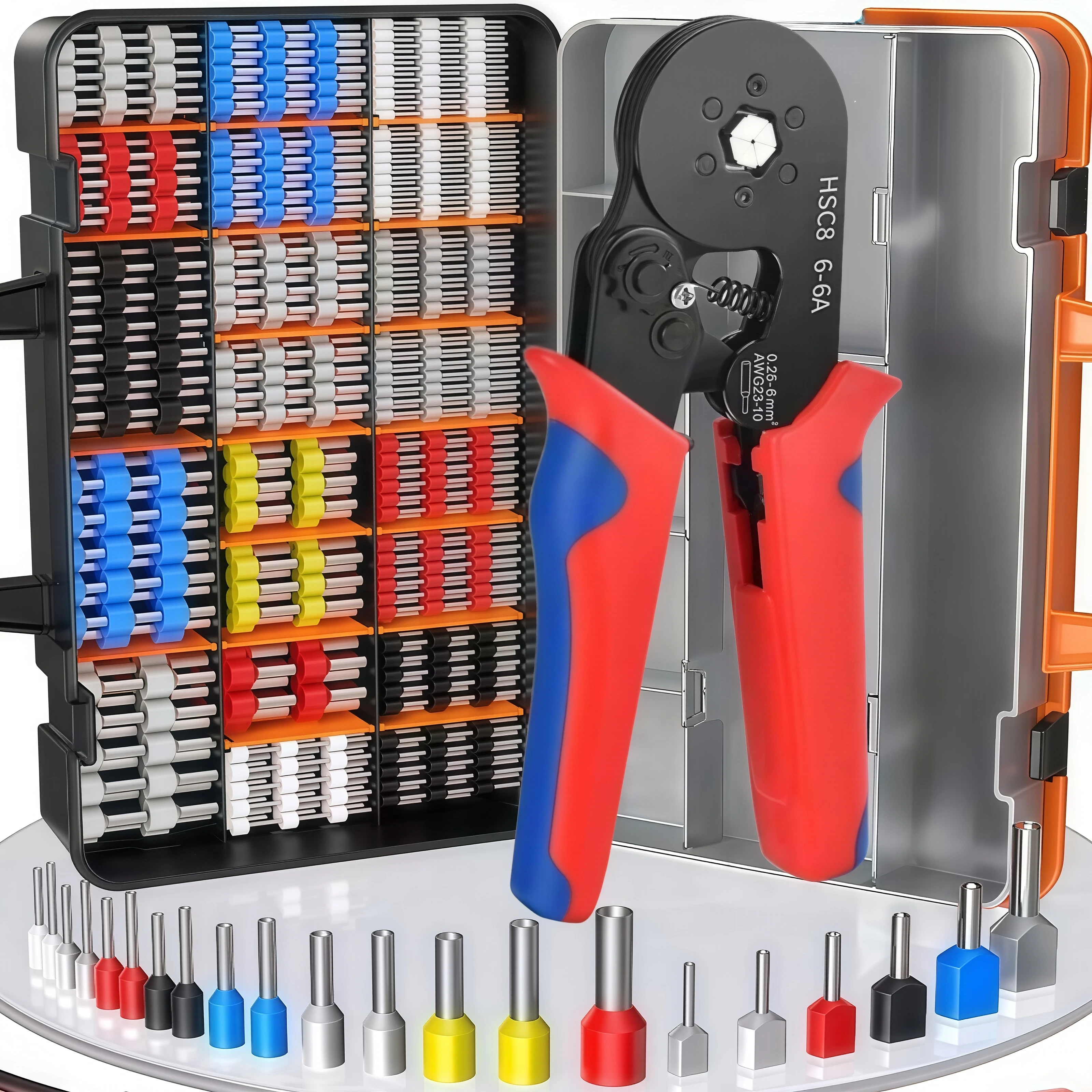 

Набор для обжима кабелей из 466 предметов, подходит для обжимных клещей HSC8 6-6 (0.06-0.8 мм²) Набор для ремонта проводов 25-6 мм² / AWG23-7, включает 300 трубчатых клемм Ve + рулон электроизоляционной ленты, с прочными пластиковыми ручками и зажимами дл