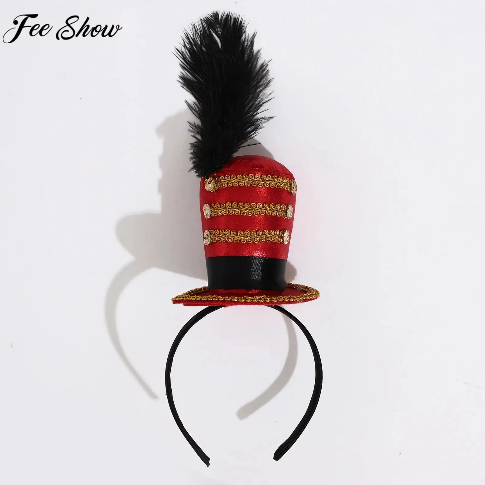 Kids Adult Halloween Carnival Circus Ringmaster Cosplay Costume Prop Soldier Mini Top Hat Feather Headband Tea Party Headwear