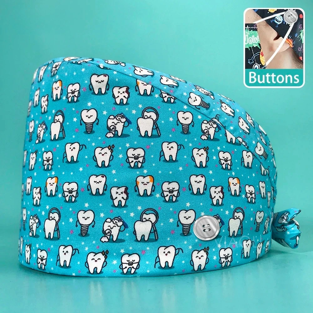 

Tooth Dentist Scrub Caps Dental pattern Printing Scrubs Hat for women surgicals hat women's operating room hat