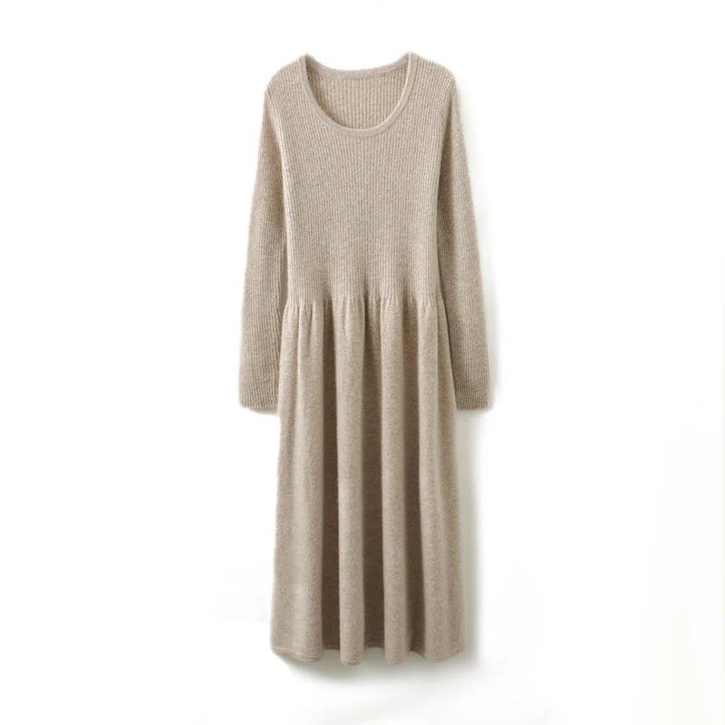 Winter Cashmere Dresses for Women, 100% Wool Knitted Clothing, Long Style, 5Colors, Female Jumpers, New Arrival, 2023,SY01