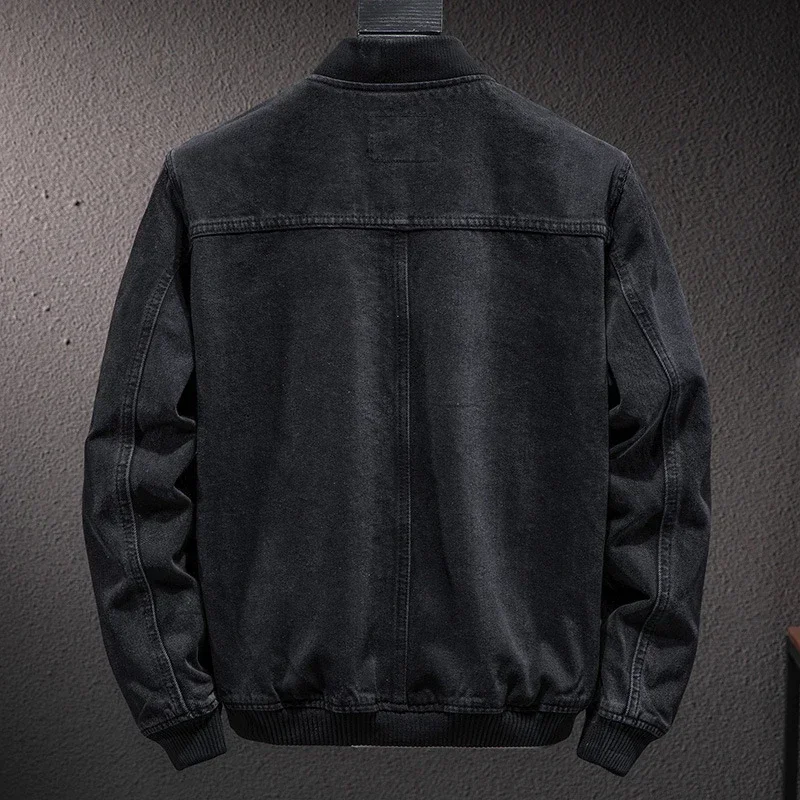 Autumn Winter New Stand Collar Zipper Denim Jacket Men Casual British Slim Black Motorcycle Male Baseball Jacket Cowboy Coat
