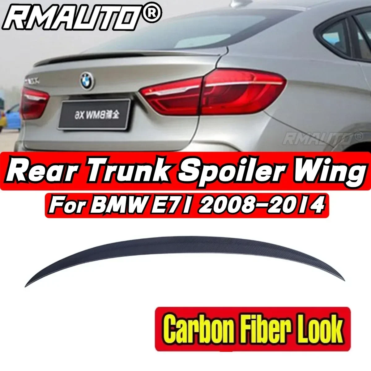 

For BMW X6 E71 2008-2014 Rear Spoiler Wing Body Kit Real Carbon Fiber Gloss Black BMW E71 Car Rear Trunk Spoiler Car Accessories