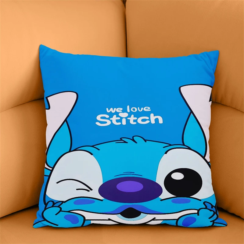 New Design Cartoon Stitch Cushion Cover Lilo & Stitch Pillowcase Anime Kawaii Pillowcase Home Decoration Christmas Gift 45x45cm