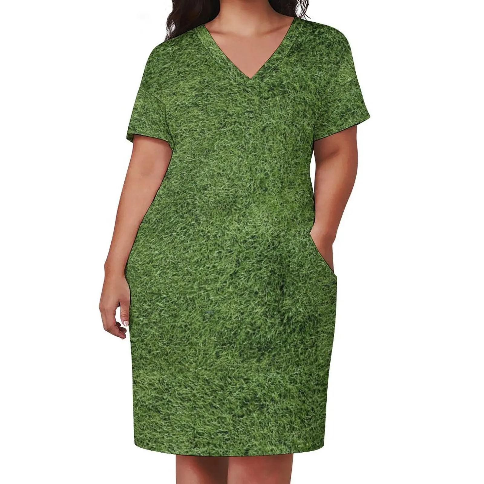 Astroturf Lush Green Turf Grass Athletic Field Texture Loose Pocket Dress evening dress women fairy dress