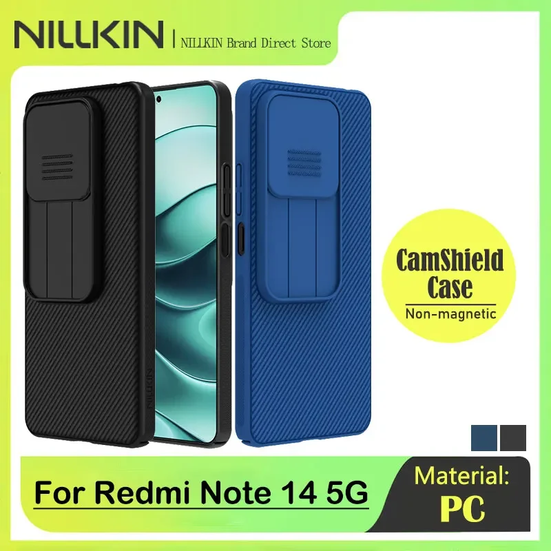 حافظة NILLKIN لهاتف Xiaomi Redmi Note 14 5G، غطاء عدسة منزلق، حماية للكاميرا، واقي الخصوصية، مادة PC متينة، تغطية كاملة