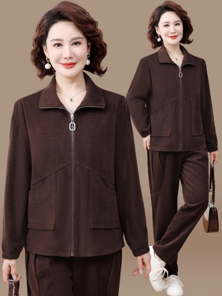 

Faionable Spor Casual Two-Piece Set for Middle-Aged And ly Women Spring 2025 New Sle Polyester Fiber Long Pants