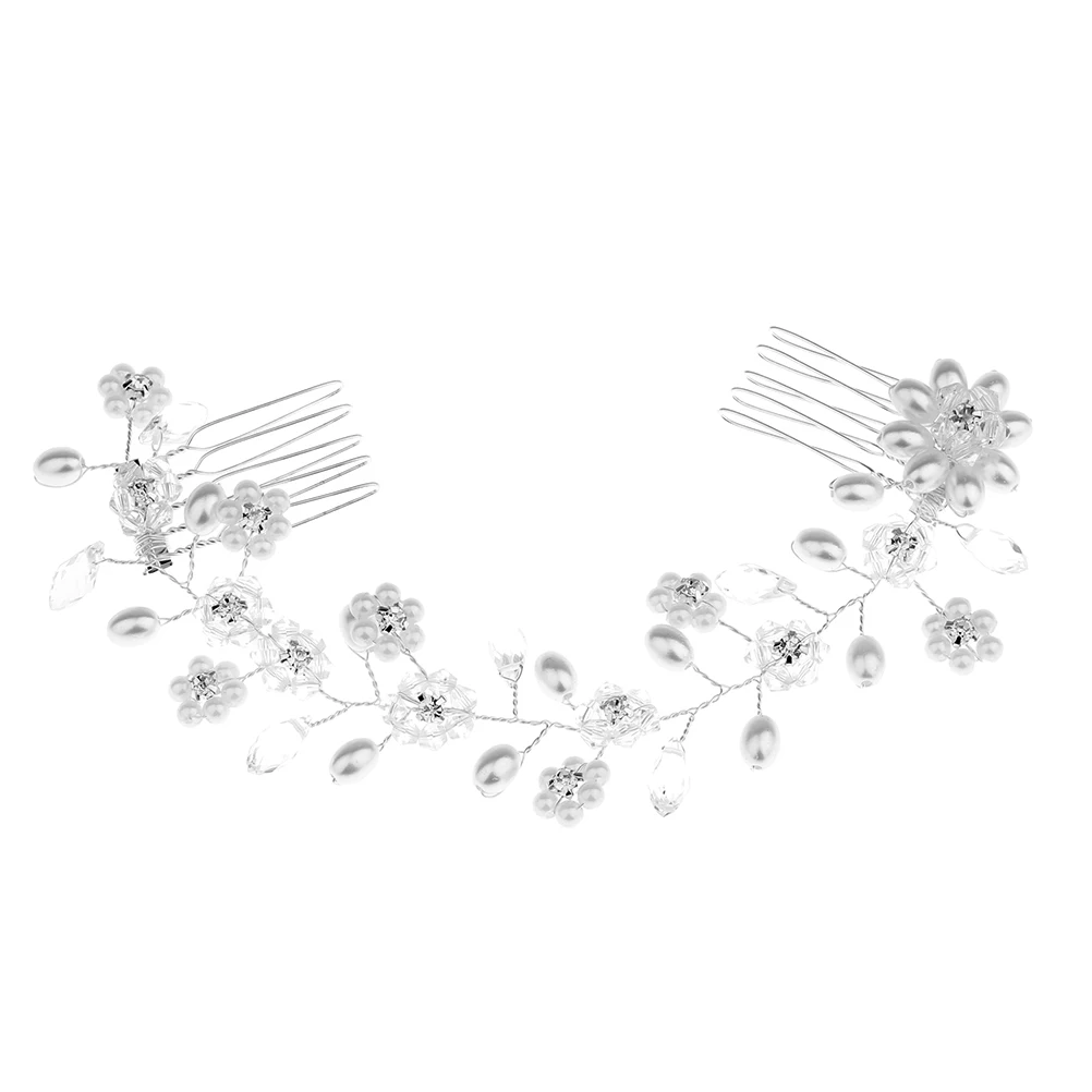 

Crystal Hair Comb Pearl Toppers Women Combs Bridal Wedding Gorgeous Design Elegant Silver Finish Shining Rhinestones Versatile