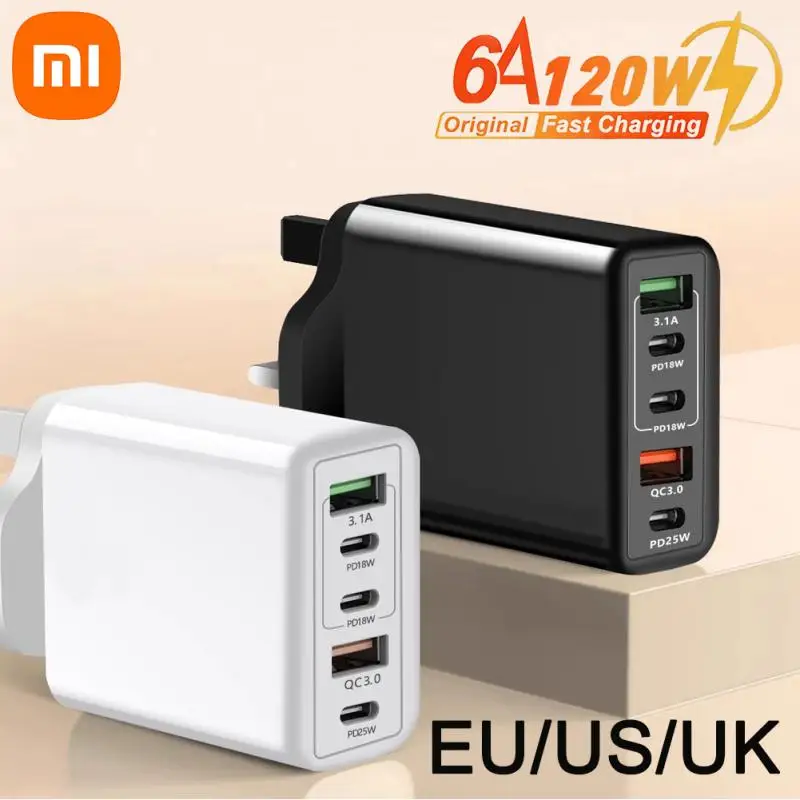 Xiaomi 120W 5 Ports PD QC 3.0 USB C Quick Charger Wall Adapter Super Fast Charging For iPhone Samsung iPad Xiaomi Huawei Oneplus