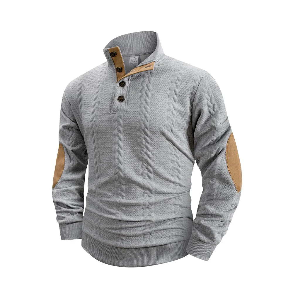 Frühling Herbst männer Casual Stehkragen Langarm Jacquard Gestrickte Pullover Pullover Taste Stehkragen Henry Sweatshirt – Detail 5