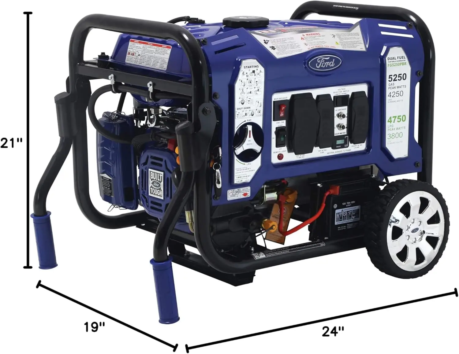 Ford 5,250W Dual Fuel Portable Generator with Switch & Go Technology and Remote Start, FG5250PBR