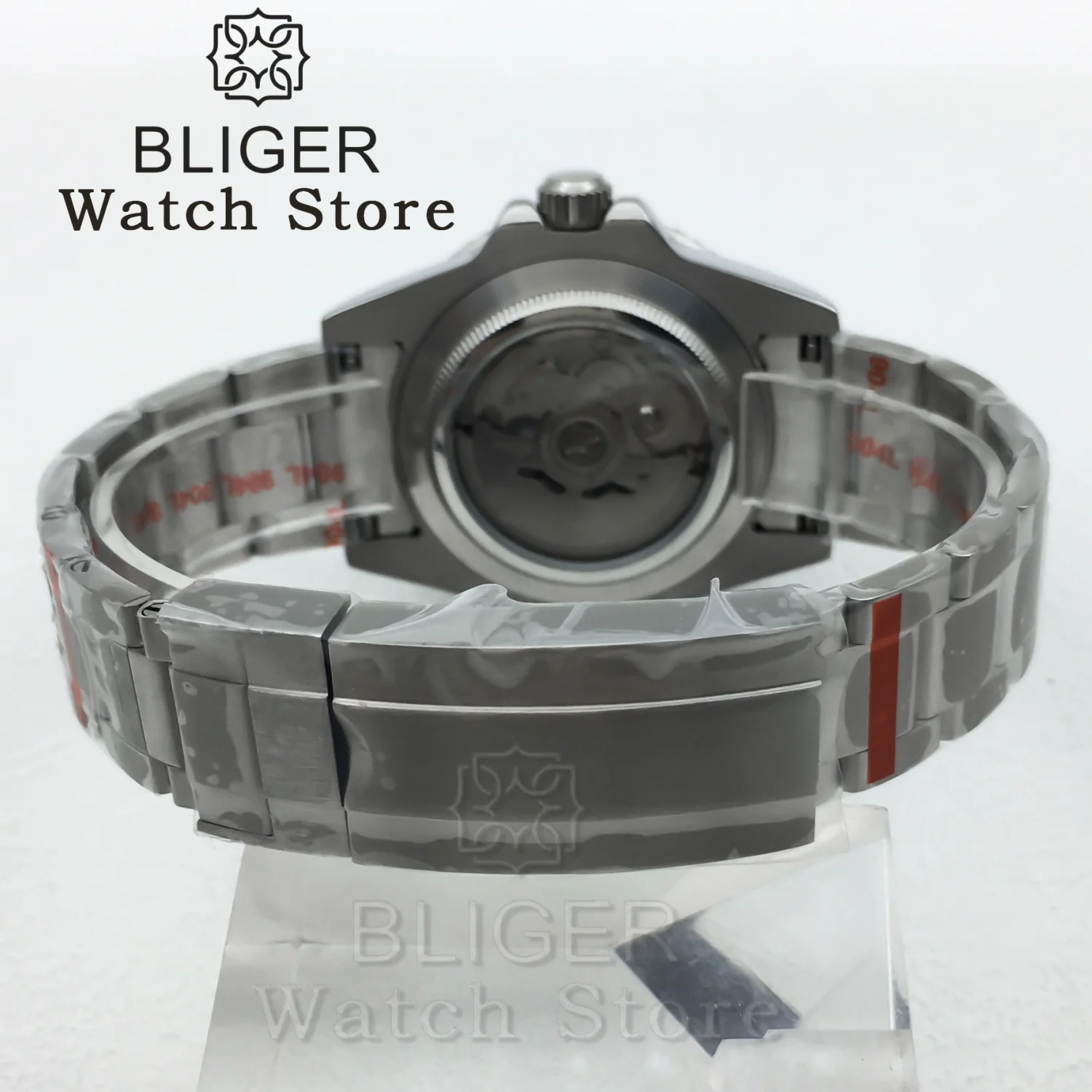 ساعة غواص BLIGER 40 ملم NH34 GMT للرجال إطار سيراميك أسود زجاج الياقوت أحمر أزرق أبيض أخضر GMT نص ويد مقاومة للماء