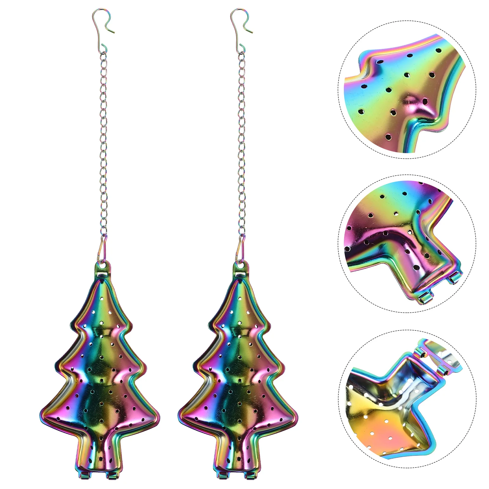 

2Pcs Stainless Steel Tea Infuser Loose Leaf Christmas Tree Shape Chain Fine Mesh Tea Strainer Reusable Kitchen Tool