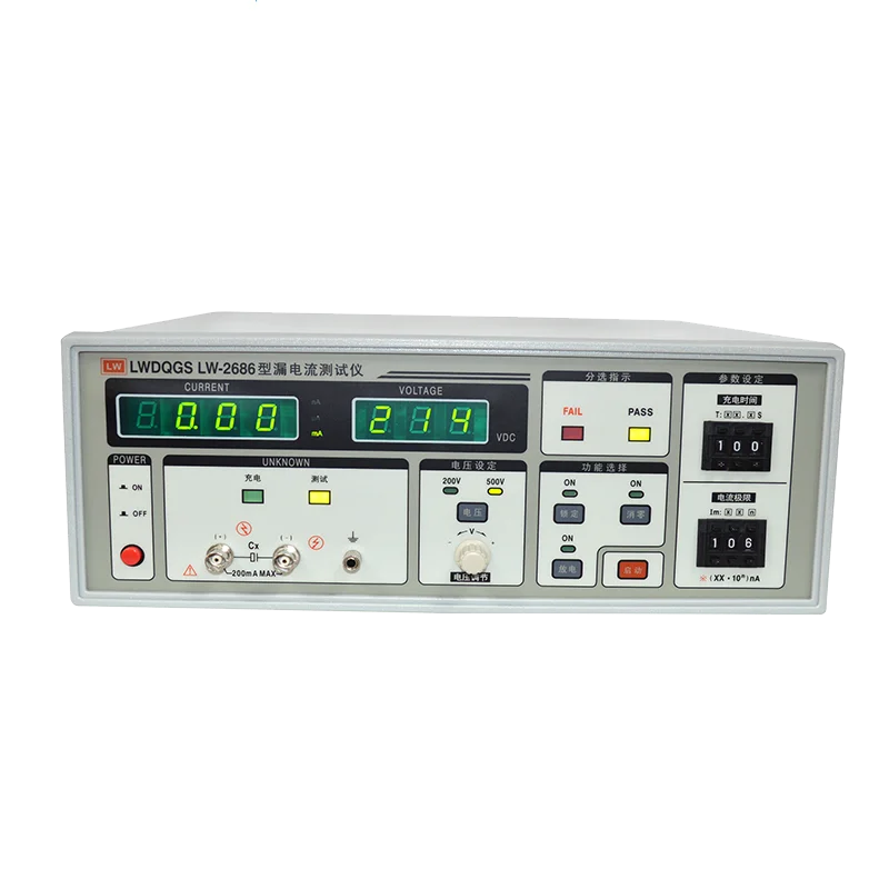 LW-2686 High Precision Bench Electrolytic Capacitor Earth Leakage Tester 0-200V/0-500V 10nA-19.99mA Measuring Instrument