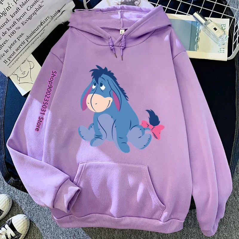 Oversized Eyore Karakter Print Anime Winnie De Poeh Hoodie Vrouwen 2024 Goth Y2k Leuke Hoodies Esthetische Populaire Losse Sweatshirt