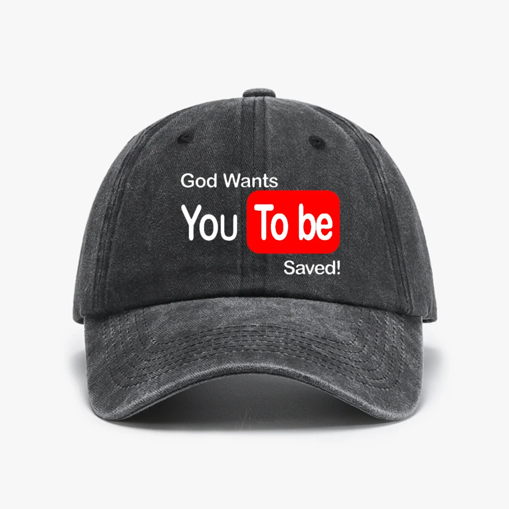 

God Wants You To Be Saved hat unisex Adjustable Jesus Christian Retro Washed denim baseball cap