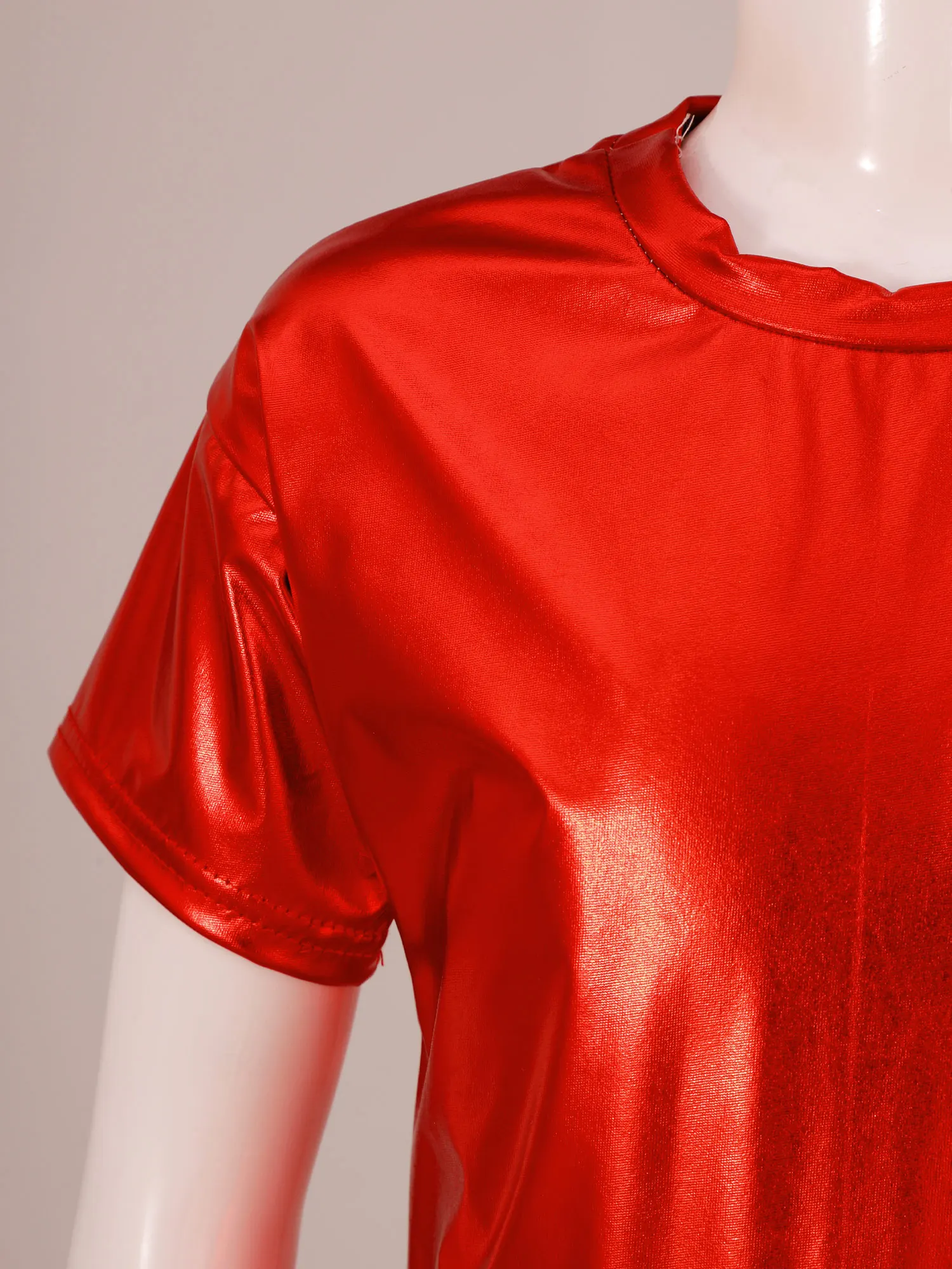 Chemise à manches courtes métallisée brillante pour enfants, chemisier bronzant, haut de danse Hip Hop, vêtements de danse de performance, filles et garçons