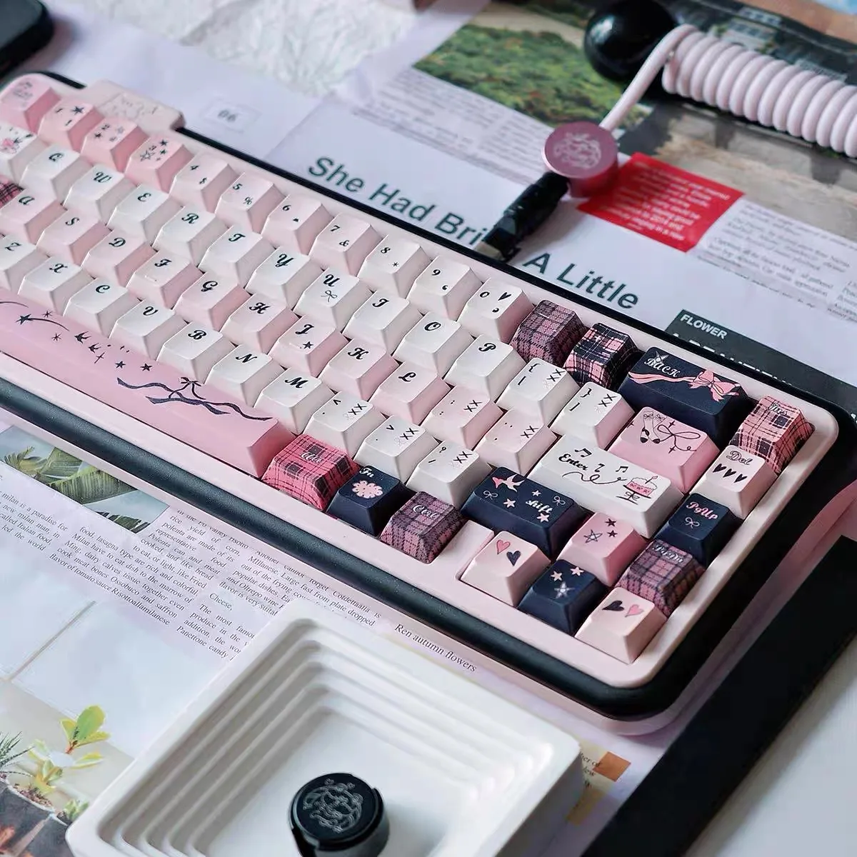 الوردي ليلة ستار Keycap الارتفاع الأصلي PBT التسامي LUCK68