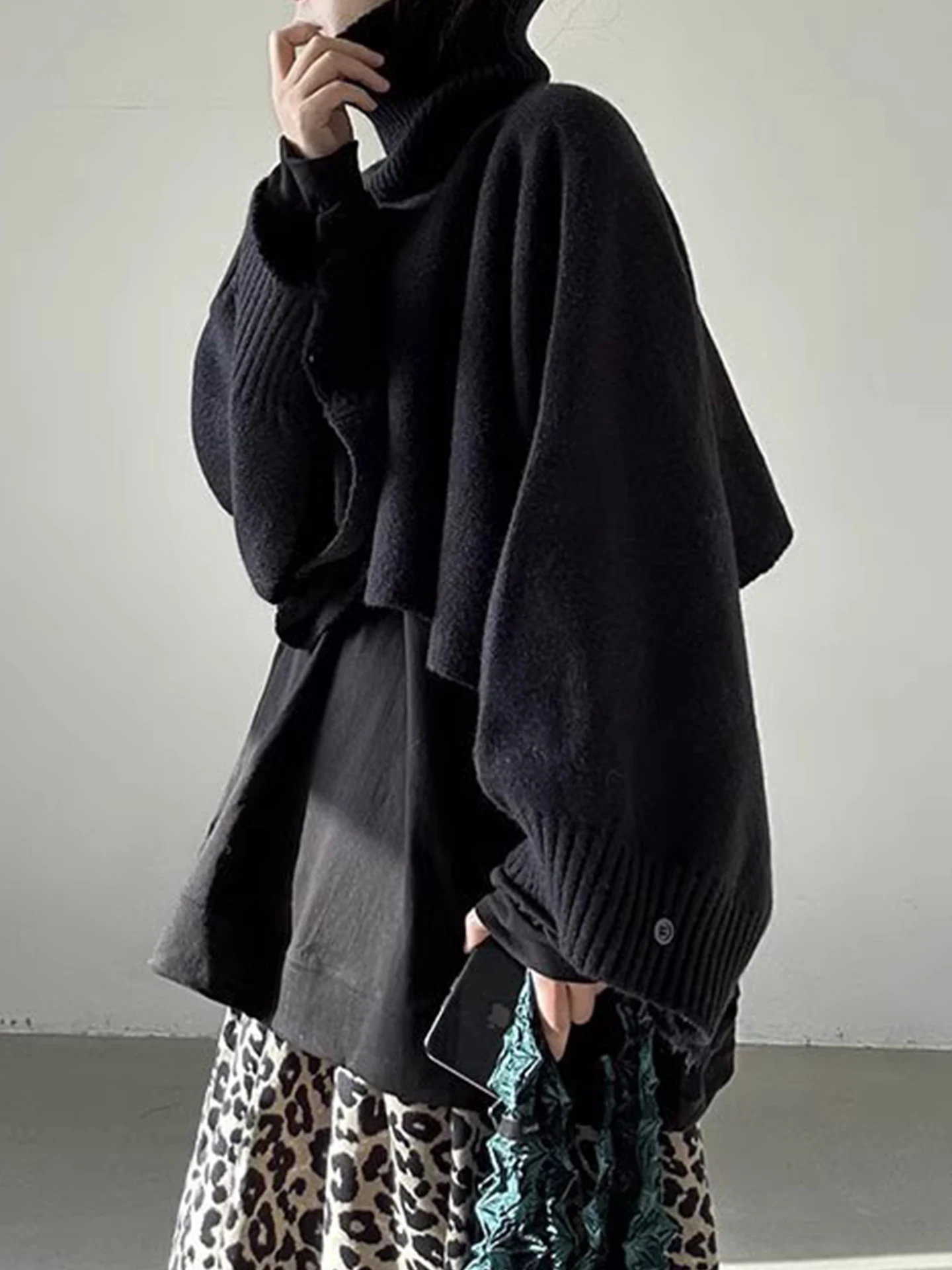 High-Ne ort Gestrickte Pullover frauen Reine Farbe Schichtung Top Winter Neue Sle Design Sinn Asymmetrische Fem Faion