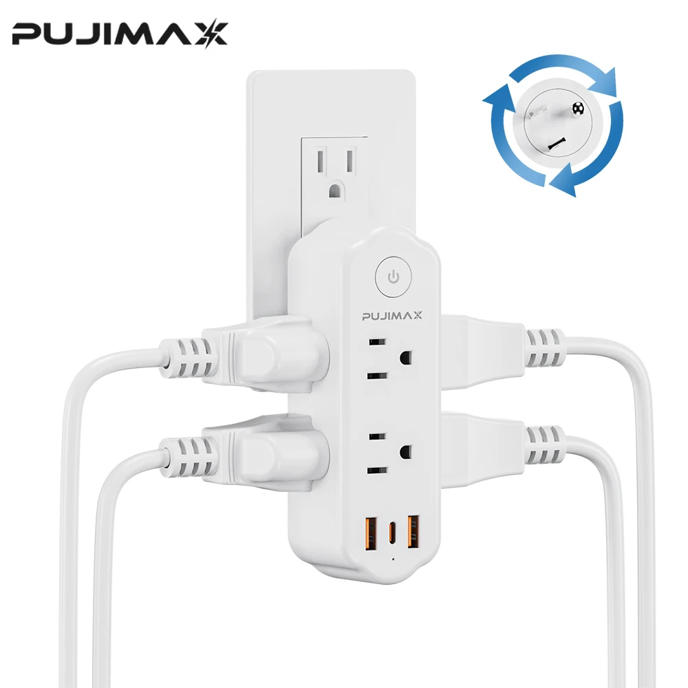 PUJIMAX 1PC Power Strip 6 US Plug Outlet with 2 USB and 1 Type-C Port Overload Protector Universal Electrical Outlets US Plug