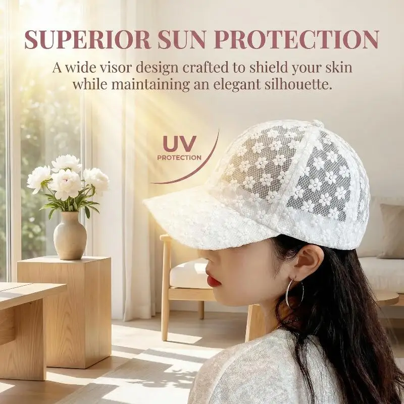 Adjustable Lace Flower Thin Baseball Cap Fashion Outdoor Women Summer Sunscreen Sun Hollow Hat Girls Hip Hop Visors Cap