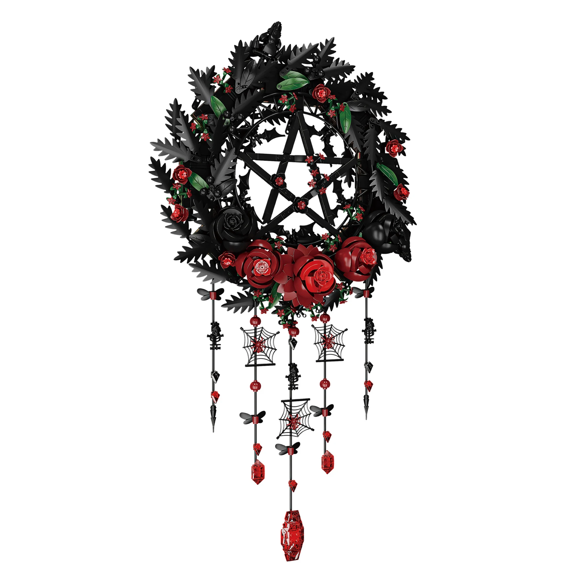 Klocki konstrukcyjne Pentagram Rose MOC K70006, gotycki wieńczek, model łapacza snów, klocki do tworzenia dekoracji ściennych, kwiatowe pomysły, zestaw do samodzielnego montażu, zabawka, prezent, bez