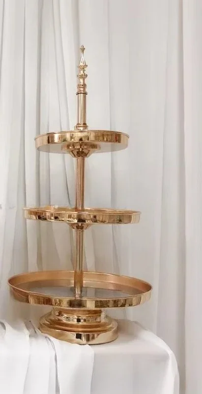 Modern Afternoon Party Buffet Catering Stand Dessert Food Serving Steel Display Riser Golden Trays
