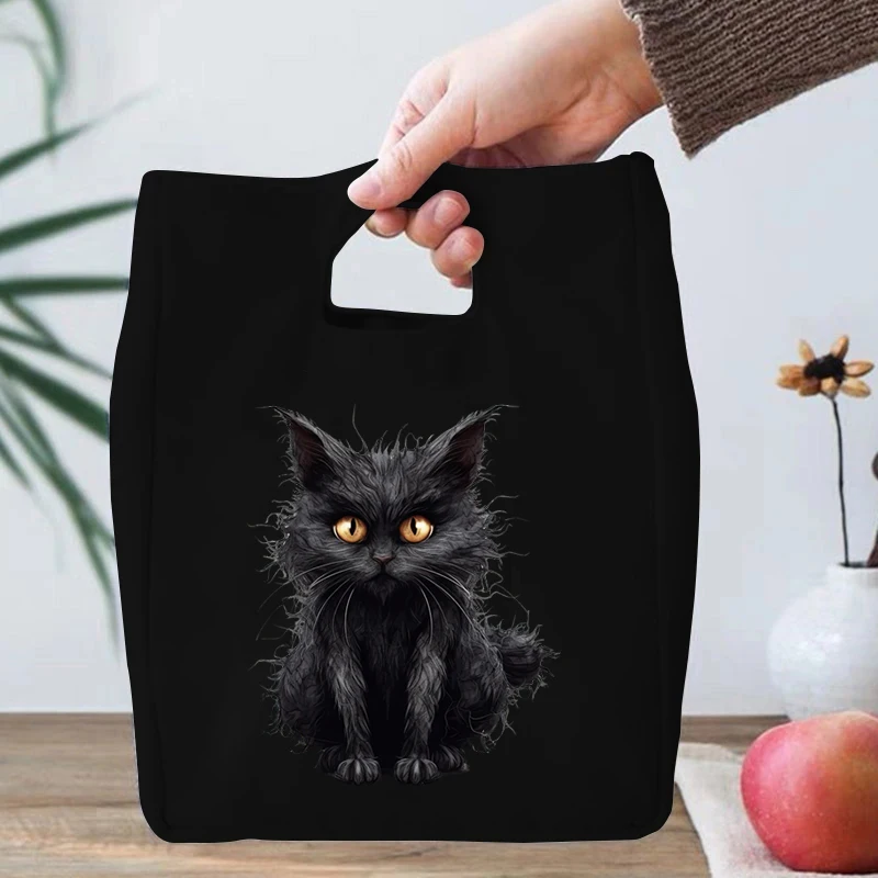 Grunge Cat Series Portable Lunch Bag Durable Office Women Men Thermal Box Cartoon Lunch Handbag Cooler Insulated Food Lunch Bags