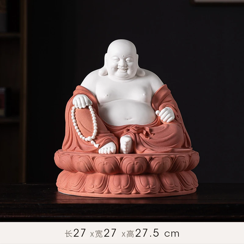 Seated Maitreya Buddha Ceramic Ornament For Stores, Reception Rooms, Offices, And Display Shelves, A Large-Bellied Laughing Budd