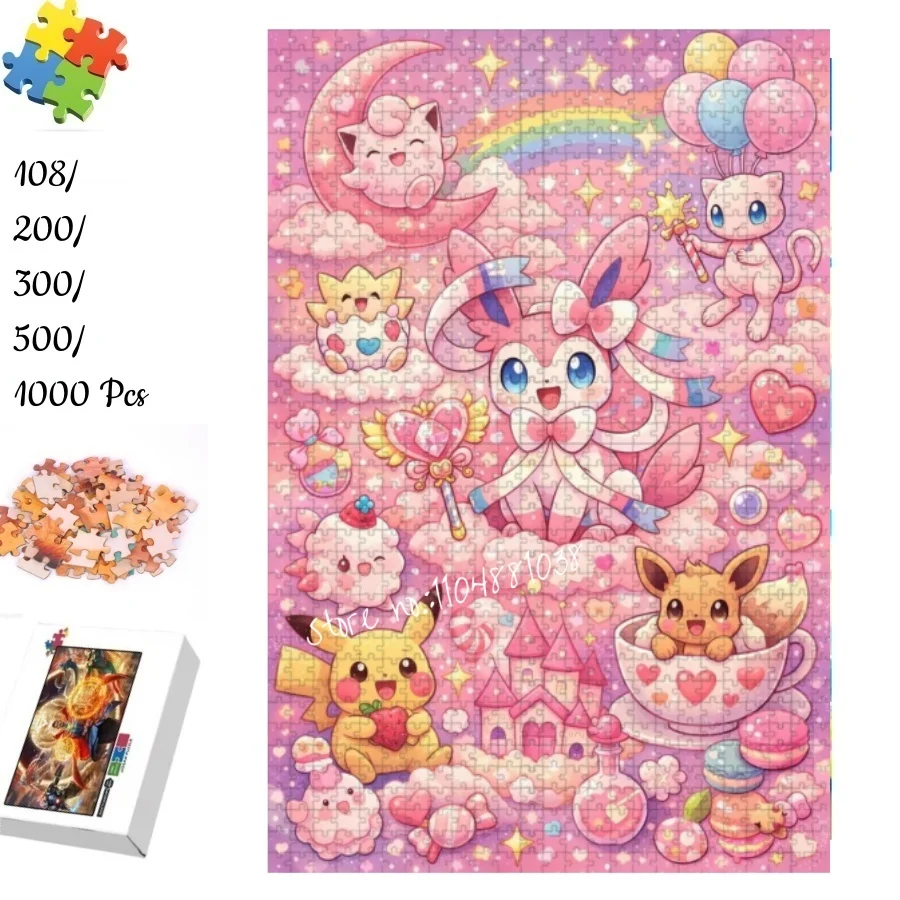 

Anime Pokemon Pink Cute Jigsaw Puzzle 108 200 300 500 1000 Pieces Sylveon Pikachu Eevee Mew Clefairy Togepi Kids Adult Toy Gift