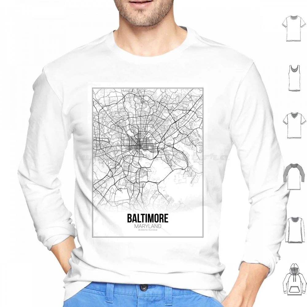 Baltimore Map Print Maryland Md Usa Wall Art Poster Hoodies Long Sleeve Minimal Street Map Digital Download